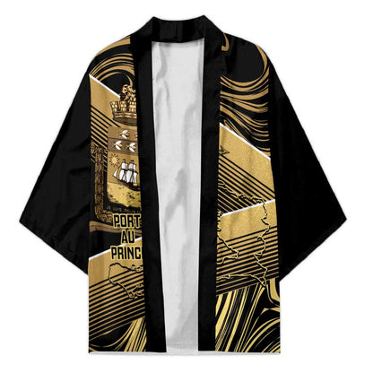 Port-au-Prince Afro-Haitians Kimono Ayiti Map Pòtoprens Gold Color - African Pride
