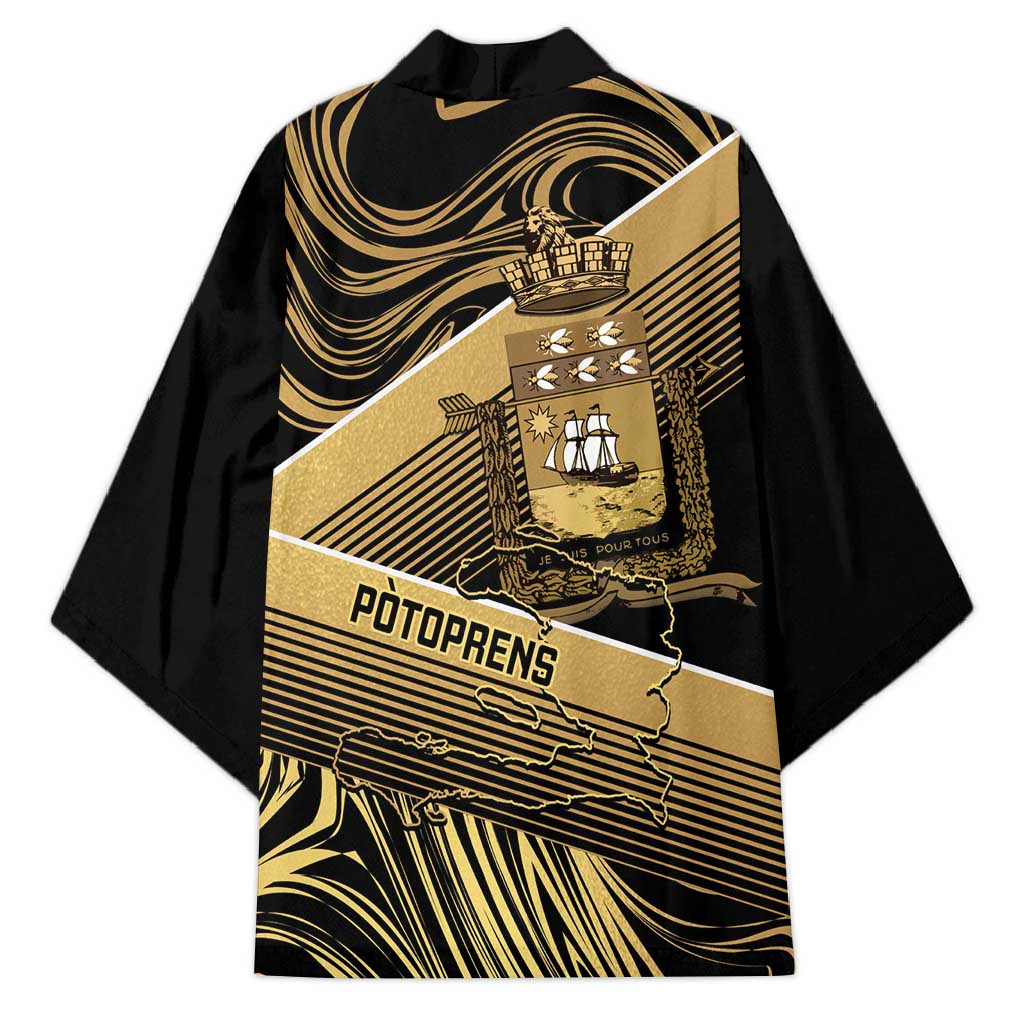 Port-au-Prince Afro-Haitians Kimono Ayiti Map Pòtoprens Gold Color - African Pride