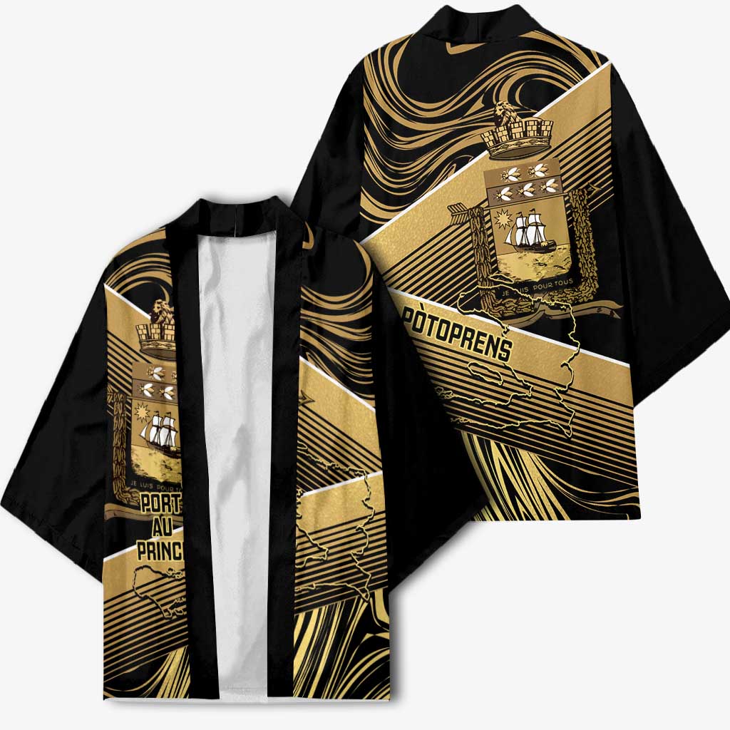 Port-au-Prince Afro-Haitians Kimono Ayiti Map Pòtoprens Gold Color - African Pride