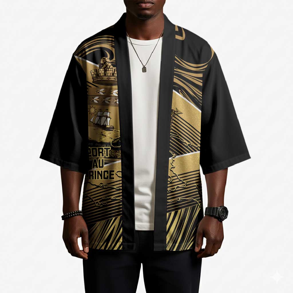 Port-au-Prince Afro-Haitians Kimono Ayiti Map Pòtoprens Gold Color - African Pride