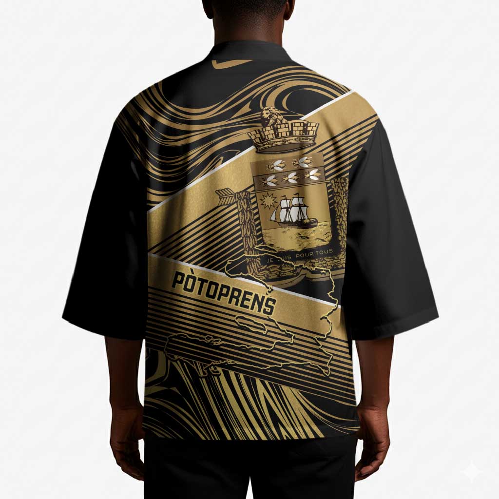 Port-au-Prince Afro-Haitians Kimono Ayiti Map Pòtoprens Gold Color - African Pride