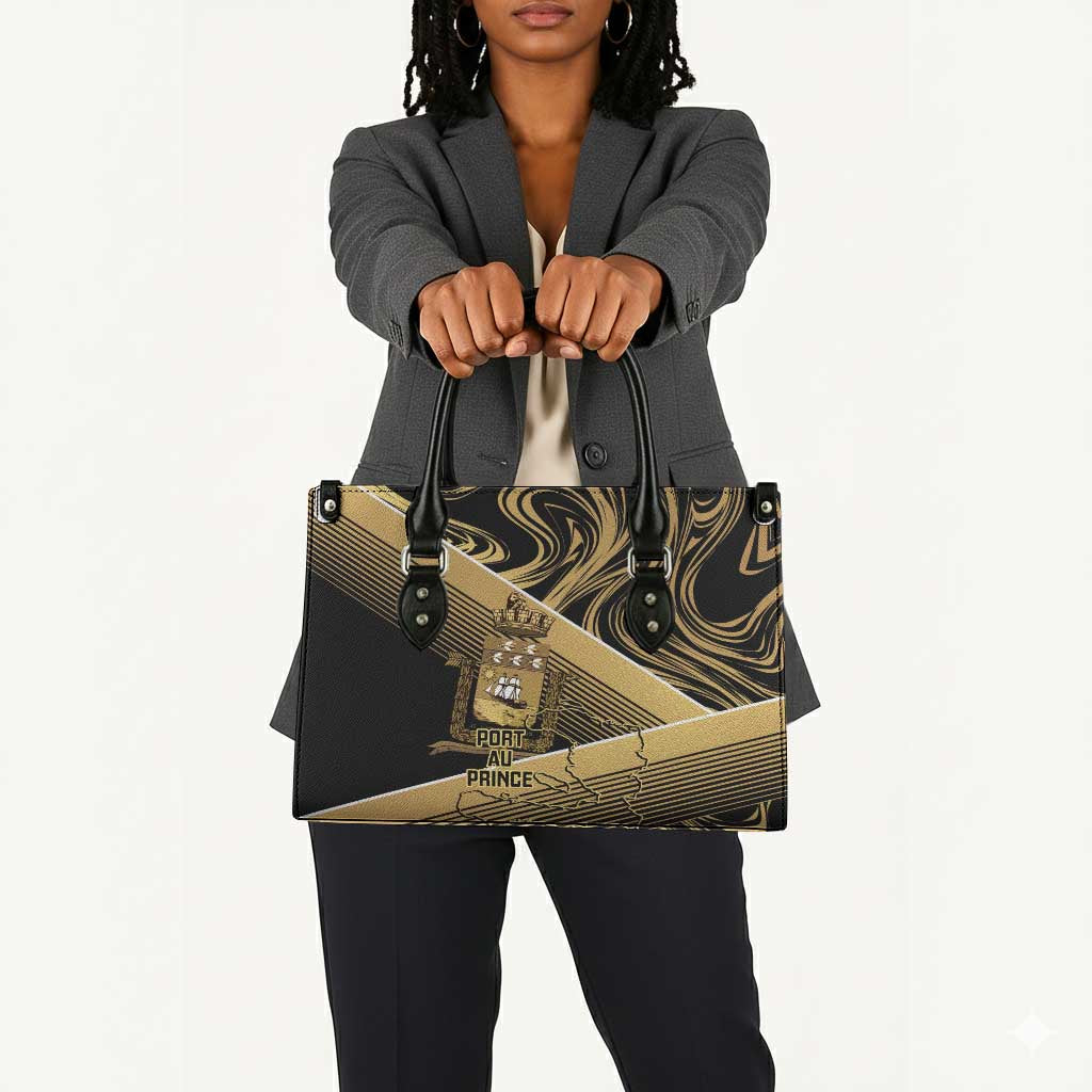 Port-au-Prince Afro-Haitians Leather Bag Ayiti Map Pòtoprens Gold Color - African Pride
