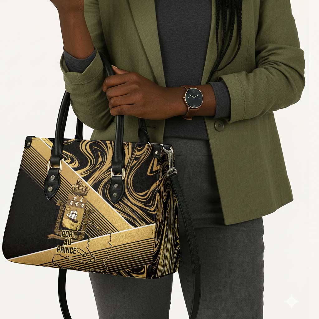 Port-au-Prince Afro-Haitians Leather Bag Ayiti Map Pòtoprens Gold Color - African Pride