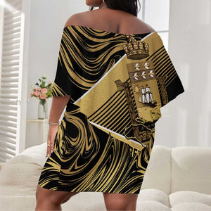 Port-au-Prince Afro-Haitians Off Shoulder Short Dress Ayiti Map Pòtoprens Gold Color - African Pride