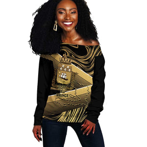 Port-au-Prince Afro-Haitians Off Shoulder Sweater Ayiti Map Pòtoprens Gold Color - African Pride