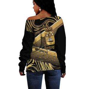 Port-au-Prince Afro-Haitians Off Shoulder Sweater Ayiti Map Pòtoprens Gold Color - African Pride