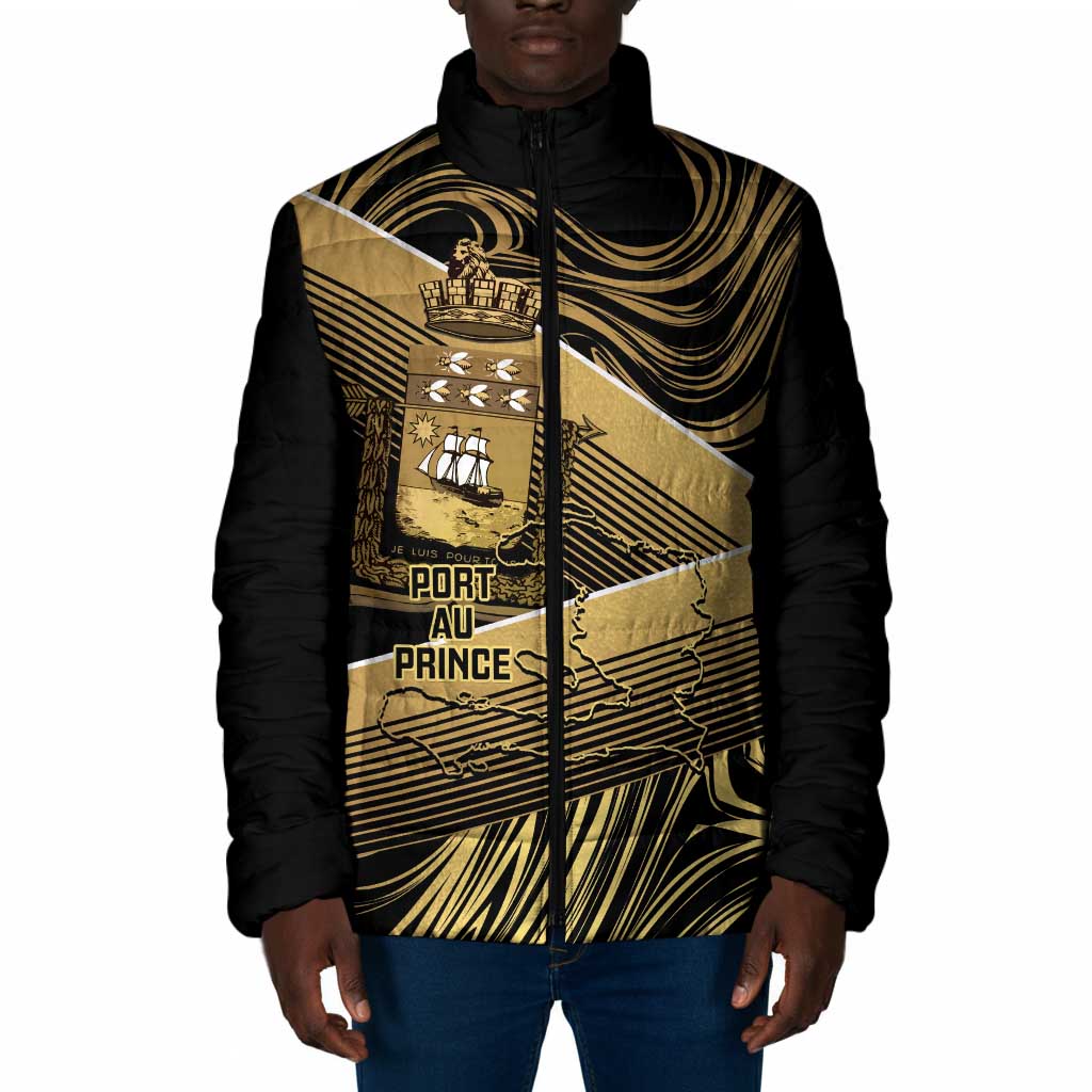 Port-au-Prince Afro-Haitians Padded Jacket Ayiti Map Pòtoprens Gold Color - African Pride