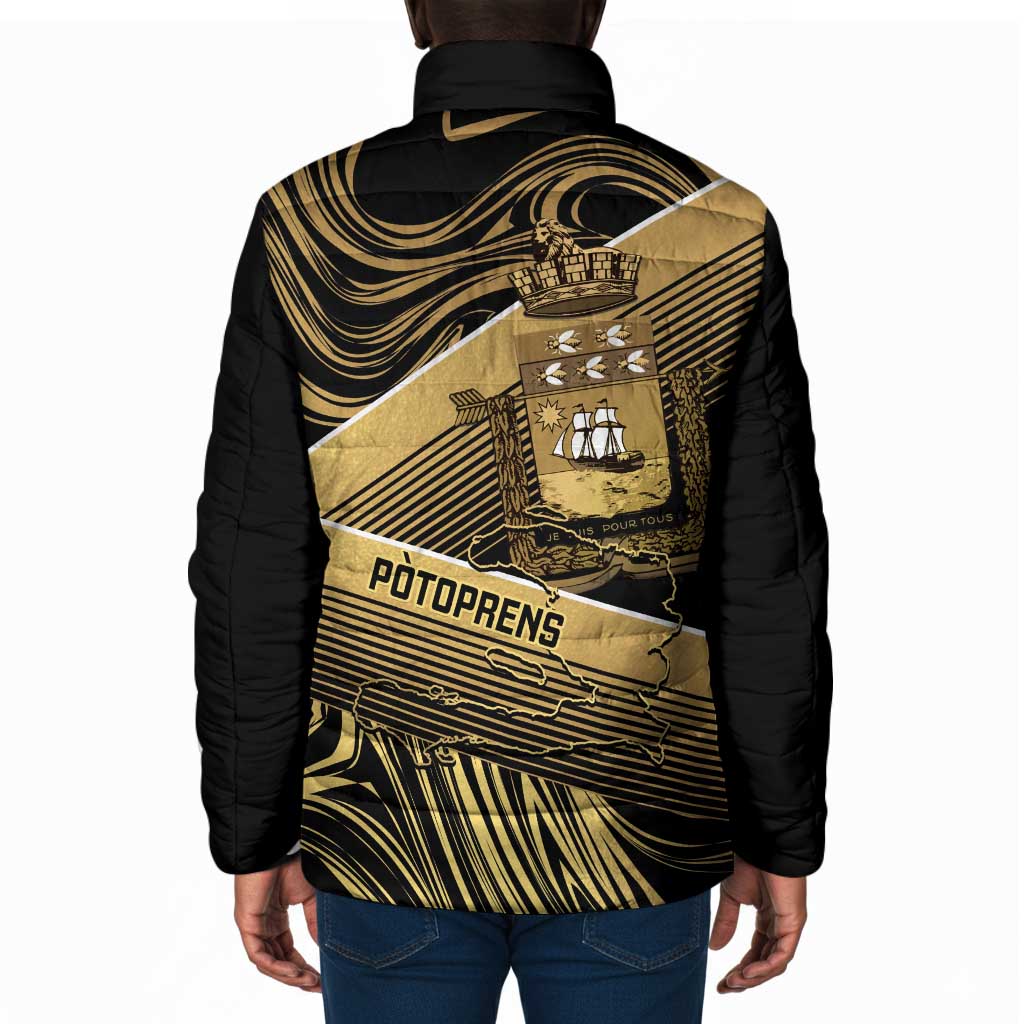 Port-au-Prince Afro-Haitians Padded Jacket Ayiti Map Pòtoprens Gold Color - African Pride