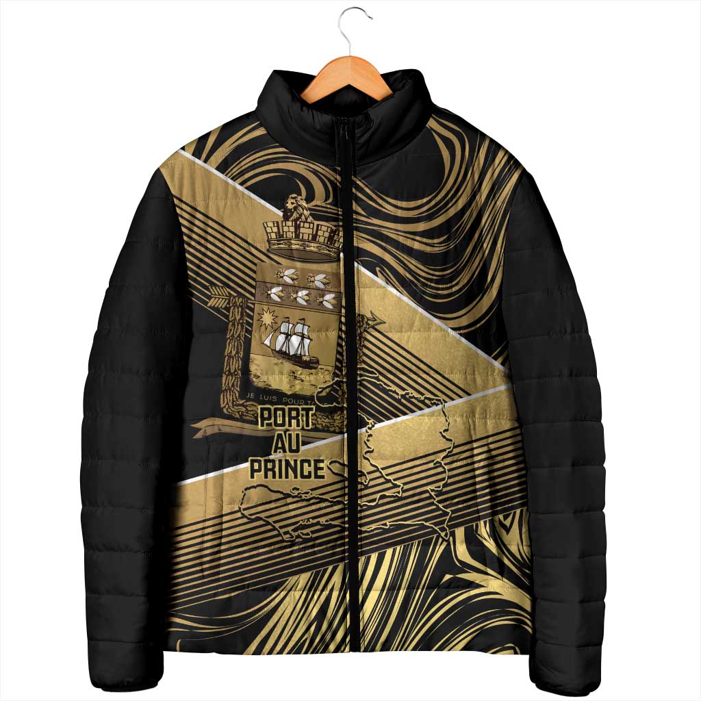 Port-au-Prince Afro-Haitians Padded Jacket Ayiti Map Pòtoprens Gold Color - African Pride