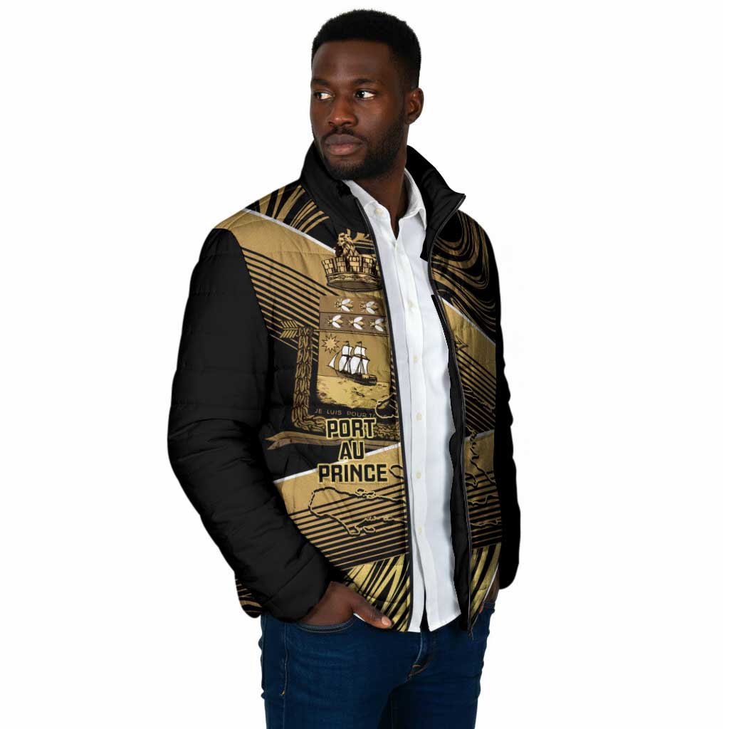 Port-au-Prince Afro-Haitians Padded Jacket Ayiti Map Pòtoprens Gold Color - African Pride