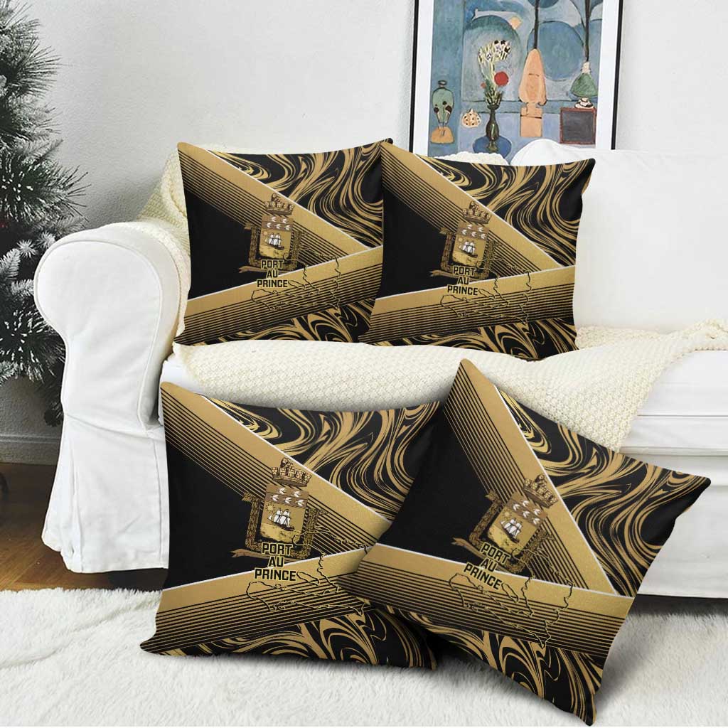 Port-au-Prince Afro-Haitians Pillow Cover Ayiti Map Pòtoprens Gold Color - African Pride