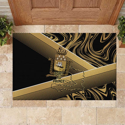 Port-au-Prince Afro-Haitians Rubber Doormat Ayiti Map Pòtoprens Gold Color - African Pride
