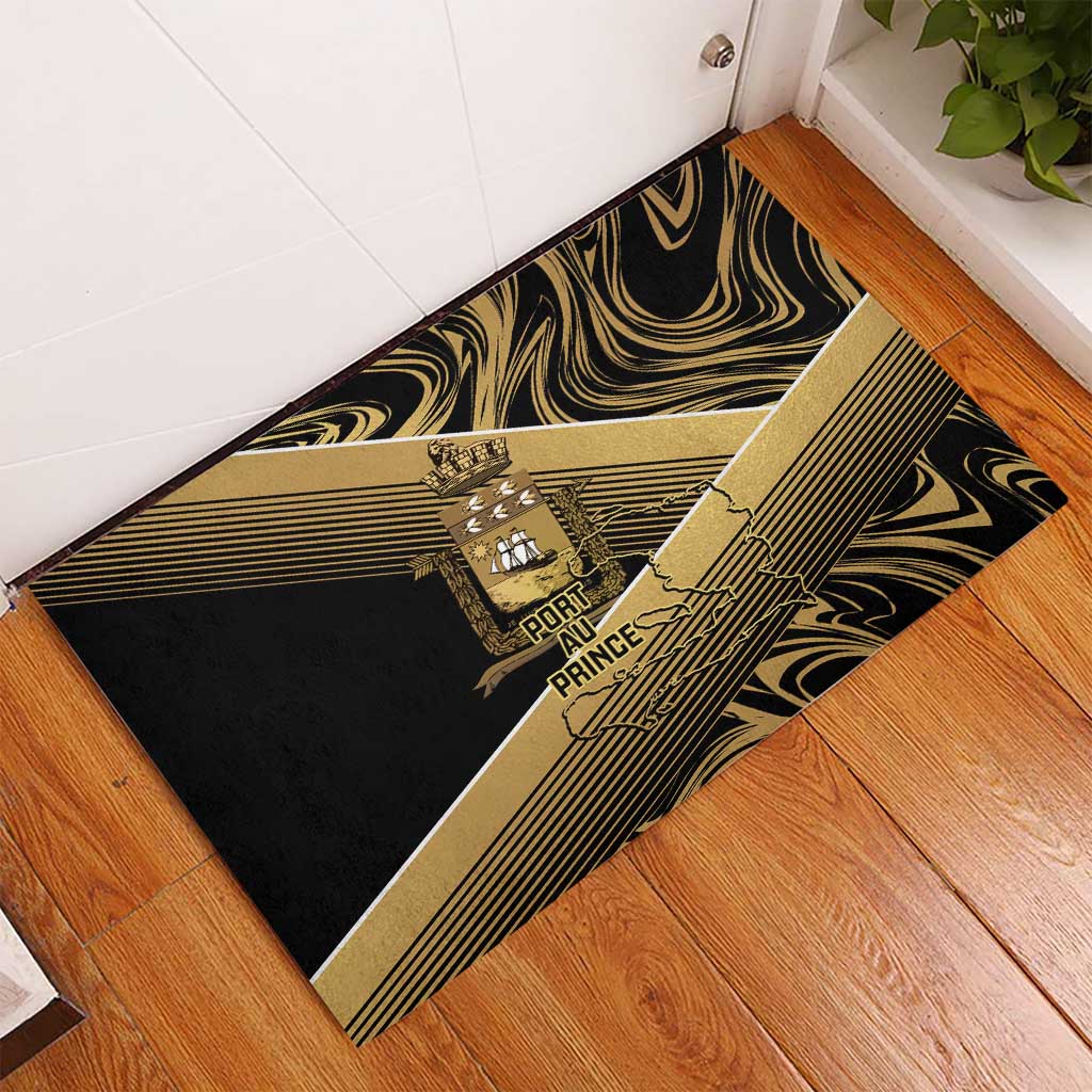 Port-au-Prince Afro-Haitians Rubber Doormat Ayiti Map Pòtoprens Gold Color - African Pride
