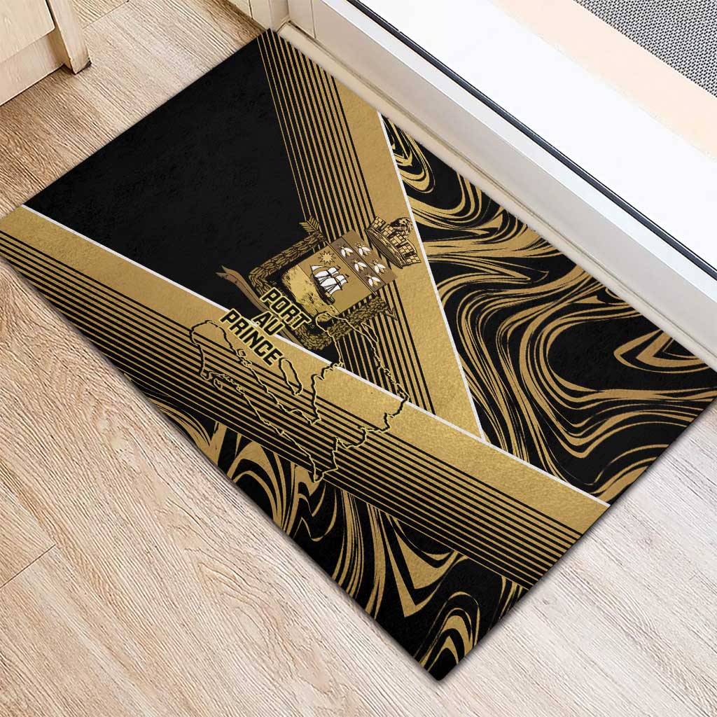 Port-au-Prince Afro-Haitians Rubber Doormat Ayiti Map Pòtoprens Gold Color - African Pride