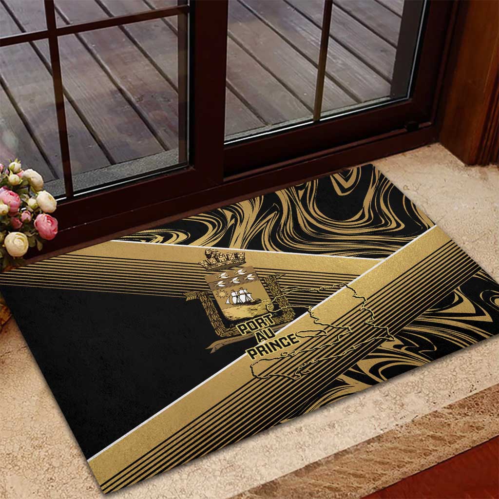 Port-au-Prince Afro-Haitians Rubber Doormat Ayiti Map Pòtoprens Gold Color - African Pride