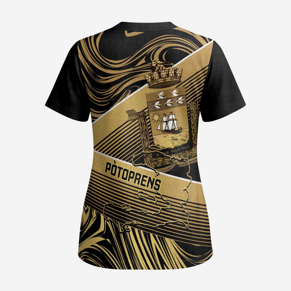 Port-au-Prince Afro-Haitians Scrub Top Ayiti Map Pòtoprens Gold Color - African Pride