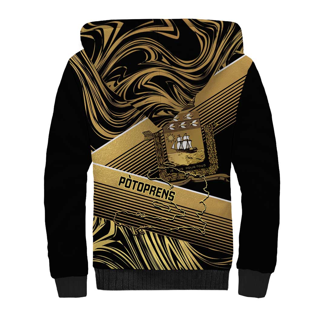 Port-au-Prince Afro-Haitians Sherpa Hoodie Ayiti Map Pòtoprens Gold Color - African Pride