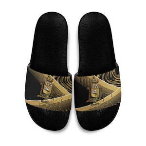 Port-au-Prince Afro-Haitians Slide Sandals Ayiti Map Pòtoprens Gold Color - African Pride