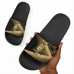 Port-au-Prince Afro-Haitians Slide Sandals Ayiti Map Pòtoprens Gold Color - African Pride