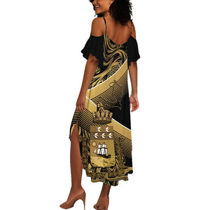 Port-au-Prince Afro-Haitians Summer Maxi Dress Ayiti Map Pòtoprens Gold Color LT14