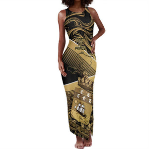 Port-au-Prince Afro-Haitians Tank Maxi Dress Ayiti Map Pòtoprens Gold Color - African Pride