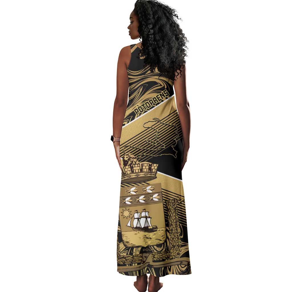 Port-au-Prince Afro-Haitians Tank Maxi Dress Ayiti Map Pòtoprens Gold Color - African Pride