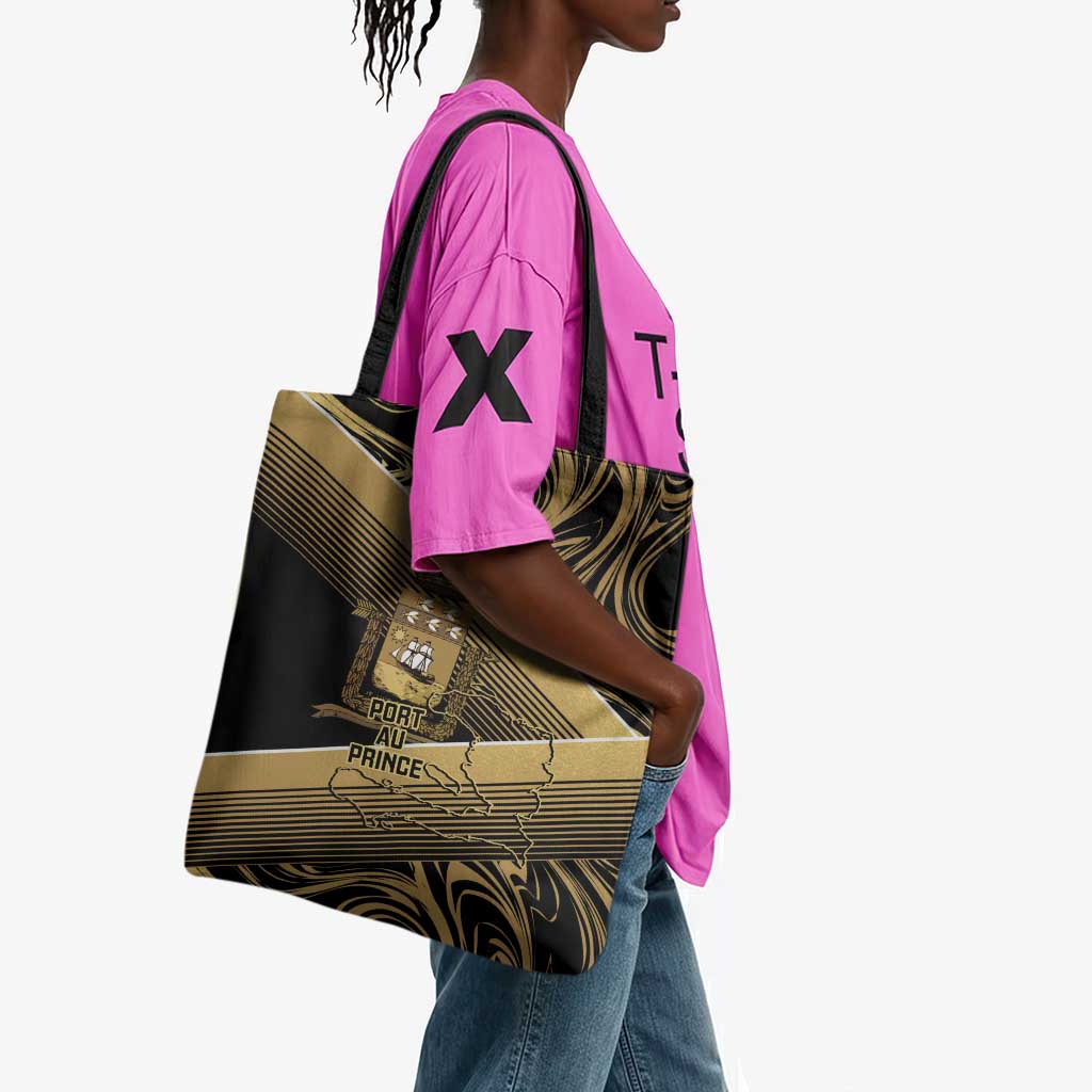 Port-au-Prince Afro-Haitians Tote Bag Ayiti Map Pòtoprens Gold Color - African Pride