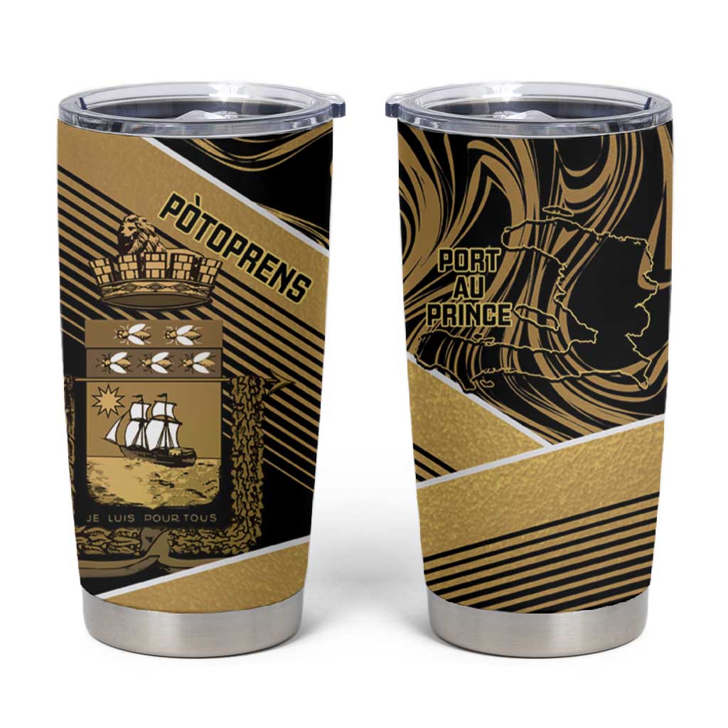 Port-au-Prince Afro-Haitians Tumbler Cup Ayiti Map Pòtoprens Gold Color - African Pride