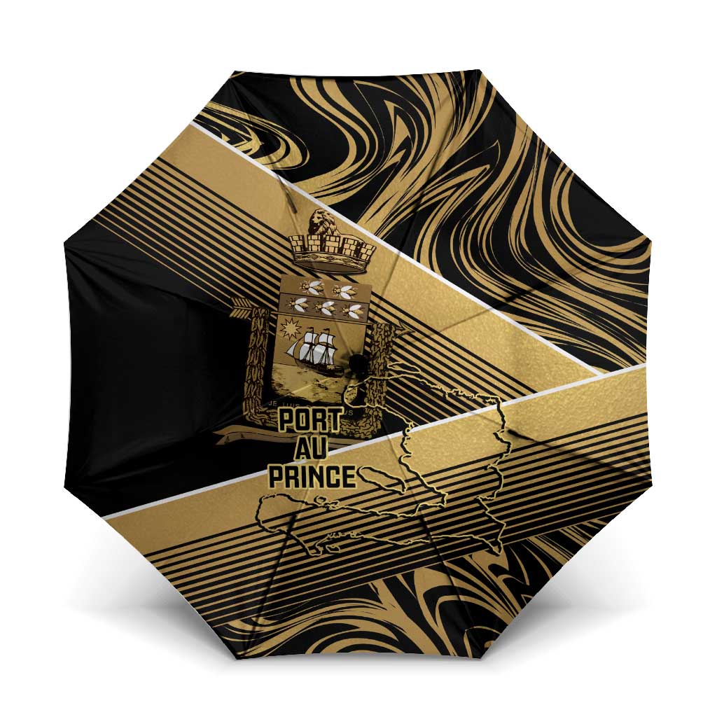 Port-au-Prince Afro-Haitians Umbrella Ayiti Map Pòtoprens Gold Color - African Pride
