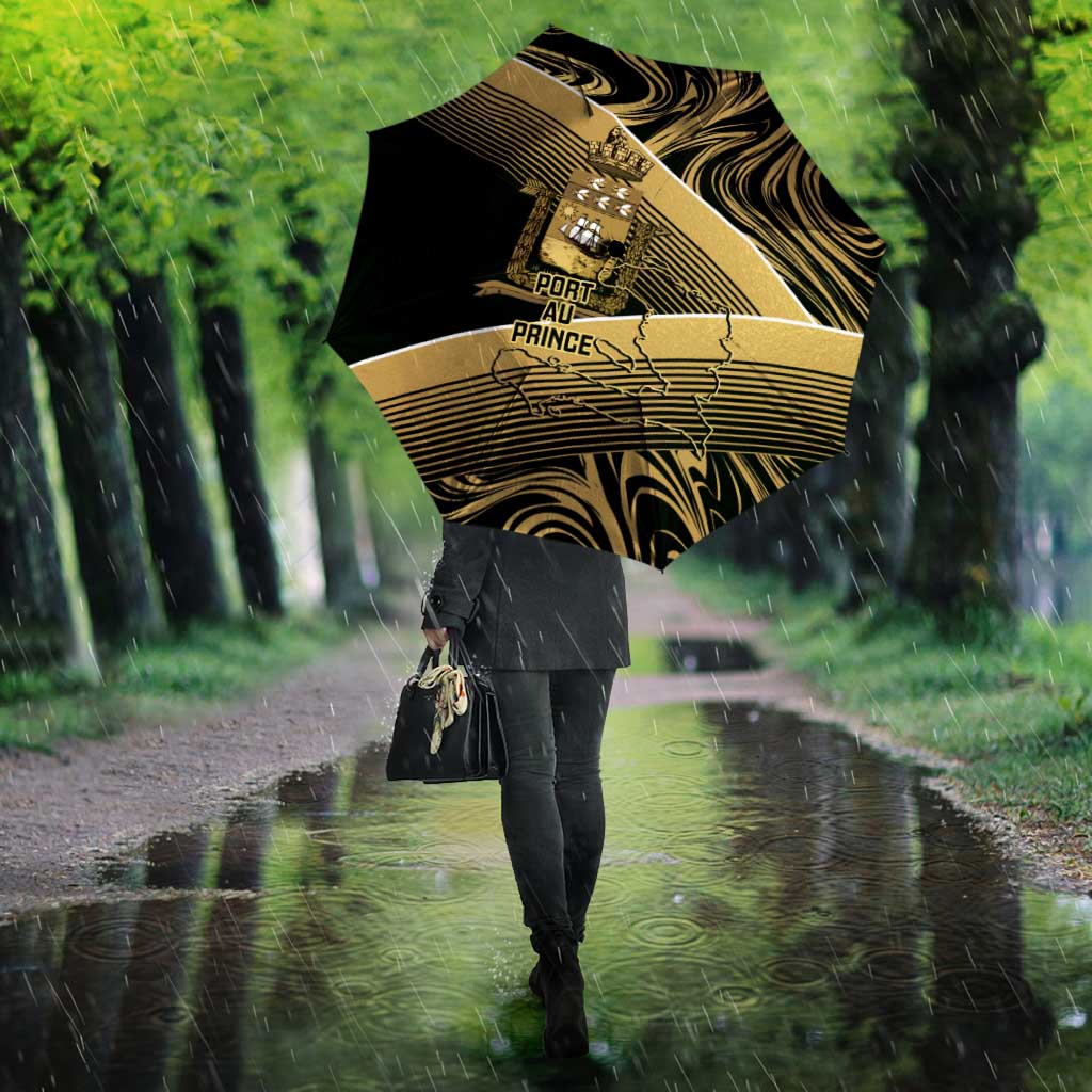Port-au-Prince Afro-Haitians Umbrella Ayiti Map Pòtoprens Gold Color - African Pride