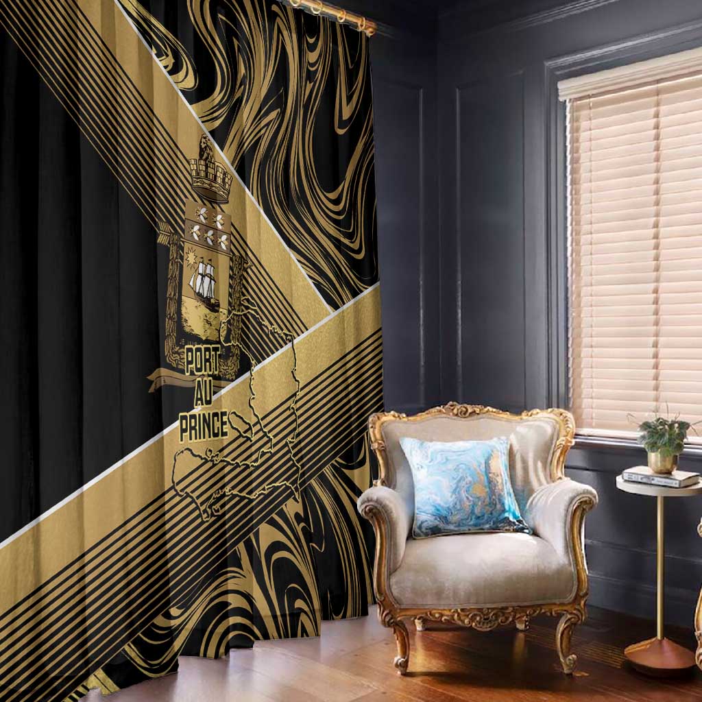 Port-au-Prince Afro-Haitians Window Curtain Ayiti Map Pòtoprens Gold Color - African Pride