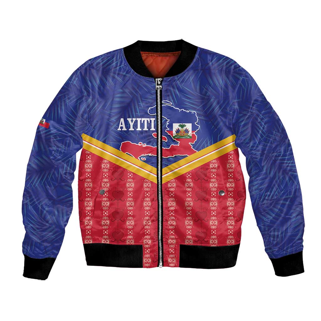 Afro-Haitians Bomber Jacket Proud Ayiti Veve Vodou Royal Palm Leaves - African Pride