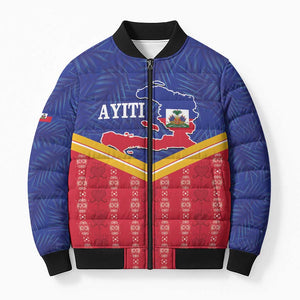 Afro-Haitians Bomber Puffer Jacket Proud Ayiti Veve Vodou Royal Palm Leaves - African Pride