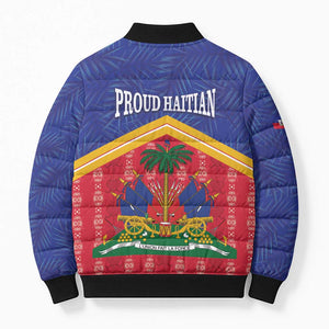 Afro-Haitians Bomber Puffer Jacket Proud Ayiti Veve Vodou Royal Palm Leaves - African Pride