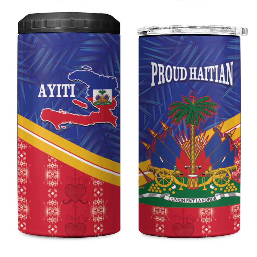 Afro-Haitians 4 in 1 Can Cooler Tumbler Proud Ayiti Veve Vodou Royal Palm Leaves - African Pride