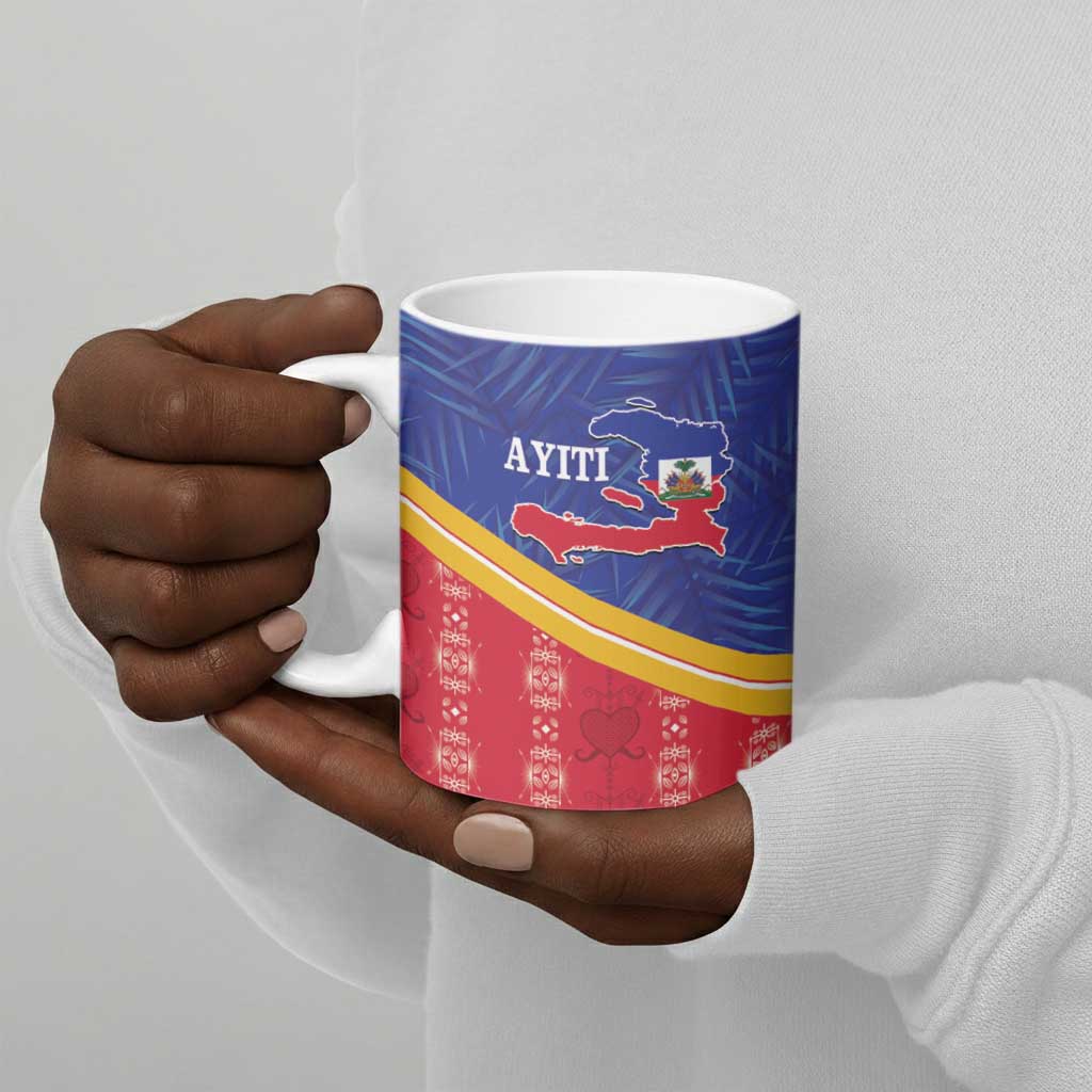 Afro-Haitians Ceramic Mug Proud Ayiti Veve Vodou Royal Palm Leaves - African Pride