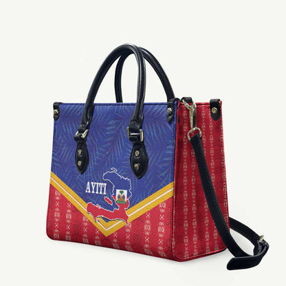 Afro-Haitians Leather Bag Proud Ayiti Veve Vodou Royal Palm Leaves - African Pride