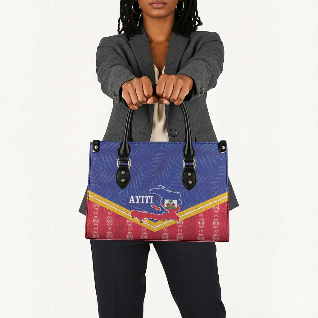 Afro-Haitians Leather Bag Proud Ayiti Veve Vodou Royal Palm Leaves - African Pride