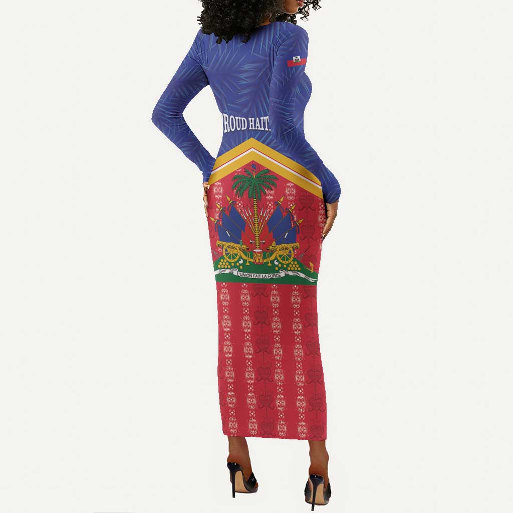 Afro-Haitians Long Sleeve Bodycon Dress Proud Ayiti Veve Vodou Royal Palm Leaves - African Pride