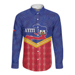 Afro-Haitians Long Sleeve Button Shirt Proud Ayiti Veve Vodou Royal Palm Leaves - African Pride