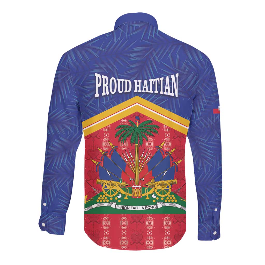 Afro-Haitians Long Sleeve Button Shirt Proud Ayiti Veve Vodou Royal Palm Leaves - African Pride