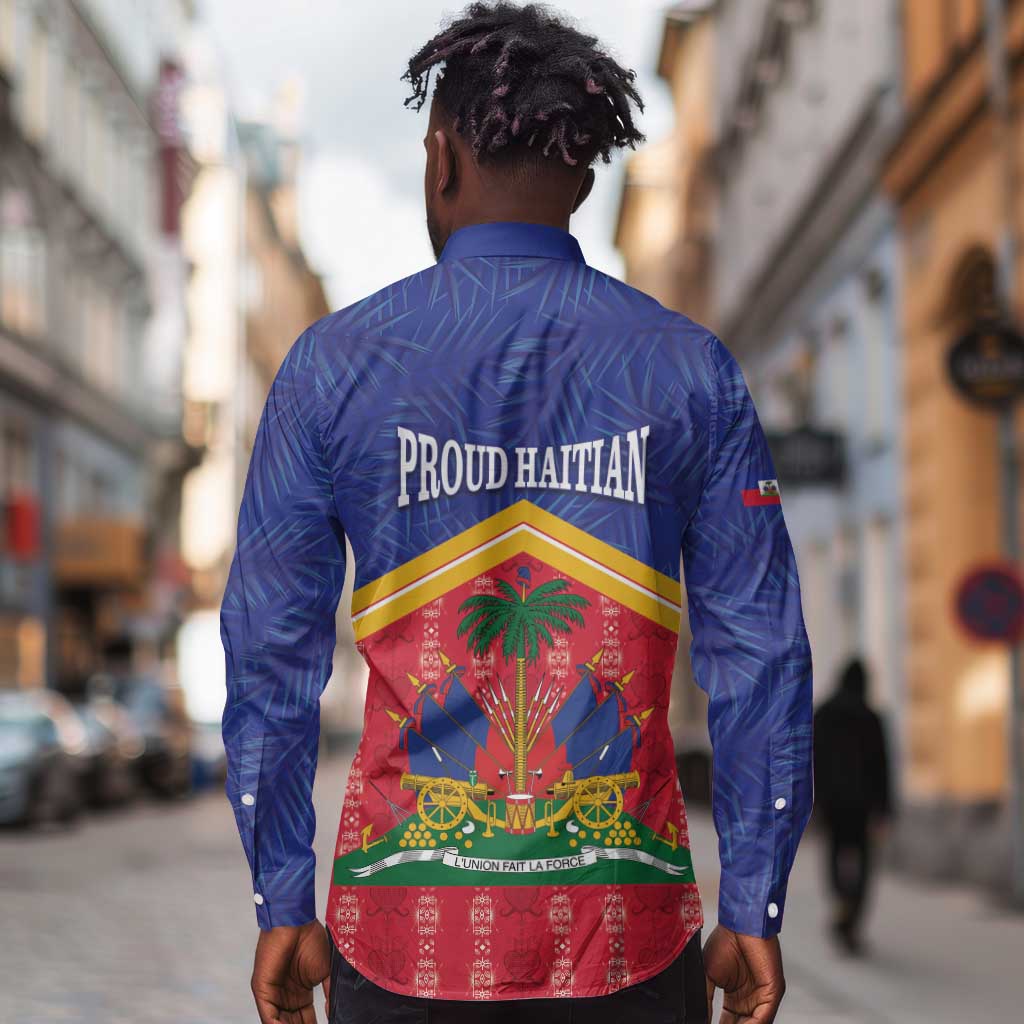 Afro-Haitians Long Sleeve Button Shirt Proud Ayiti Veve Vodou Royal Palm Leaves - African Pride