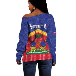 Afro-Haitians Off Shoulder Sweater Proud Ayiti Veve Vodou Royal Palm Leaves - African Pride