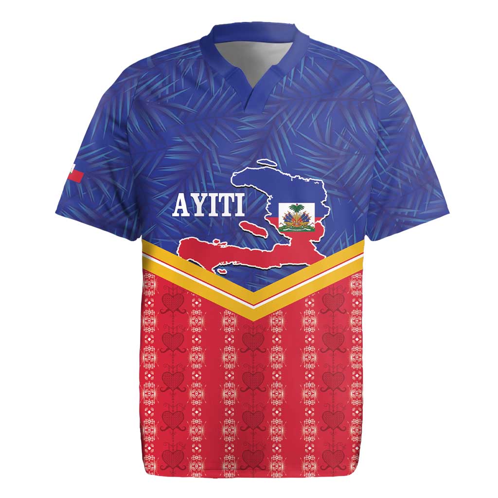 Afro-Haitians Rugby Jersey Proud Ayiti Veve Vodou Royal Palm Leaves LT14