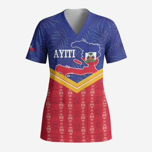 Afro-Haitians Scrub Top Proud Ayiti Veve Vodou Royal Palm Leaves - African Pride
