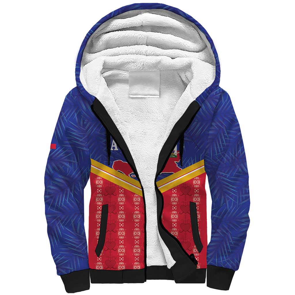 Afro-Haitians Sherpa Hoodie Proud Ayiti Veve Vodou Royal Palm Leaves - African Pride
