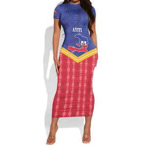 Afro-Haitians Short Sleeve Bodycon Dress Proud Ayiti Veve Vodou Royal Palm Leaves LT14