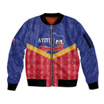 Afro-Haitians Sleeve Zip Bomber Jacket Proud Ayiti Veve Vodou Royal Palm Leaves - African Pride