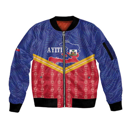 Afro-Haitians Sleeve Zip Bomber Jacket Proud Ayiti Veve Vodou Royal Palm Leaves - African Pride