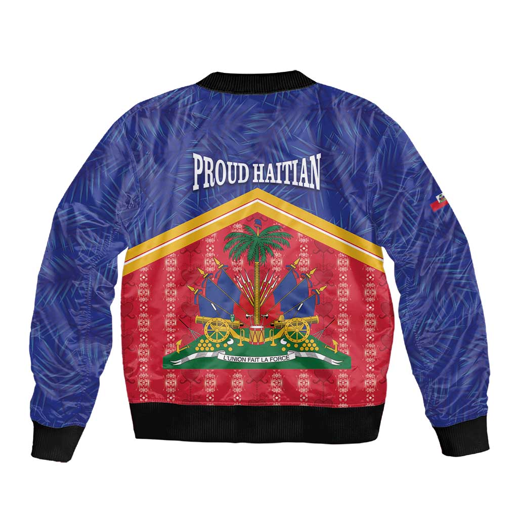 Afro-Haitians Sleeve Zip Bomber Jacket Proud Ayiti Veve Vodou Royal Palm Leaves - African Pride